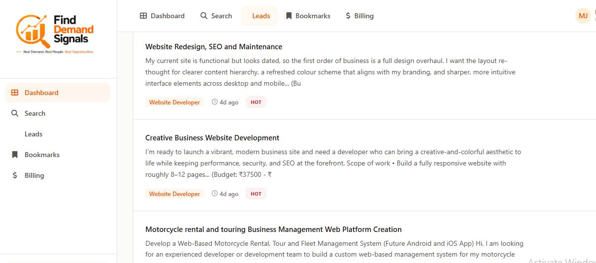 FindDemand Signals screenshot