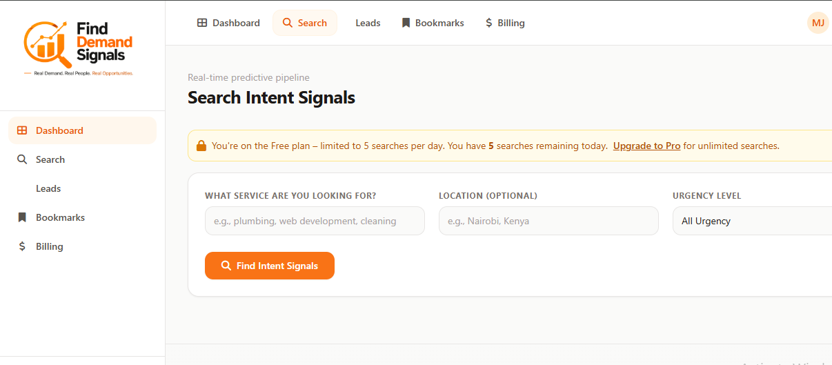 FindDemand Signals screenshot